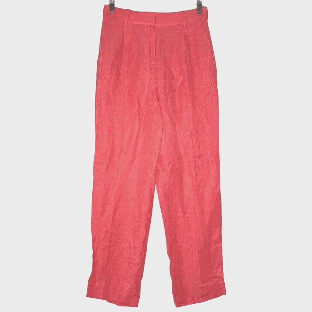 J. Crew Straight Leg Essential Linen Cupro Pant Womens 2 Brilliant Papaya Pink